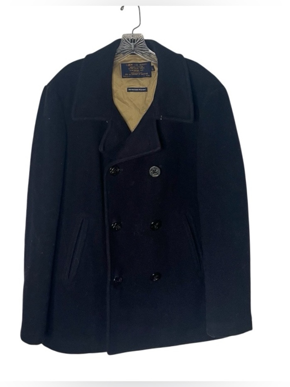 J CREW Bayswater Peacoat Black Wool Jacket Military Grade Mens Size Large